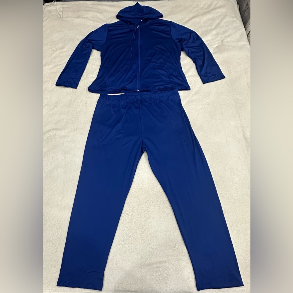 Women's Plus Lightweight Tracksuit Set Hoodie and Pants Stretch Blue Size 4XL
